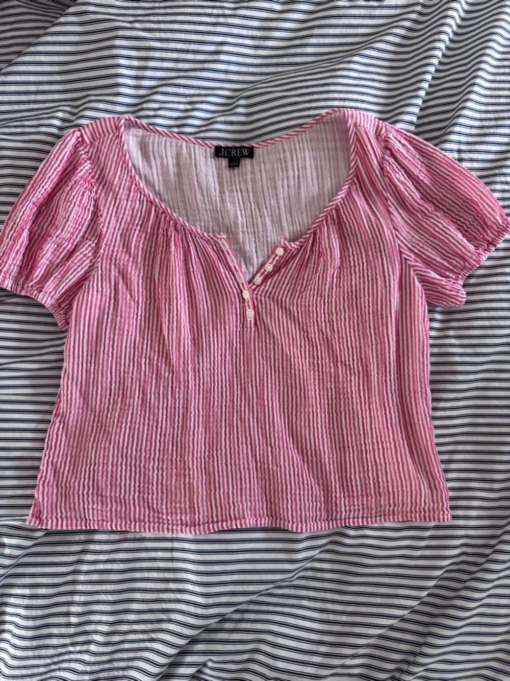 J. Crew Striped Short Sleeve Henley Blouse